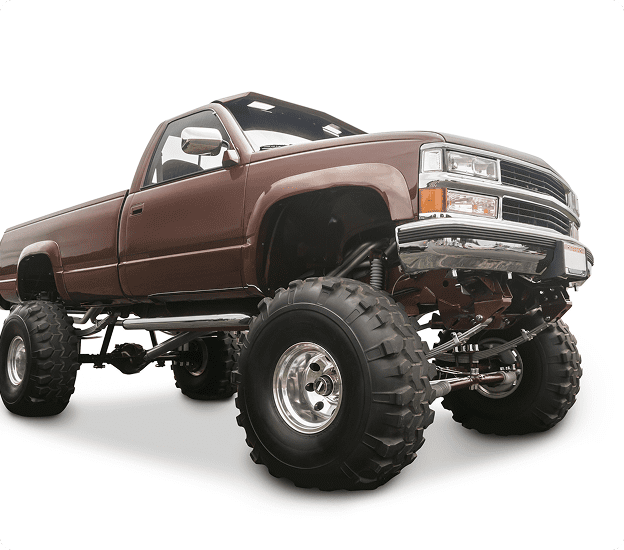 High suspension truck on white background.