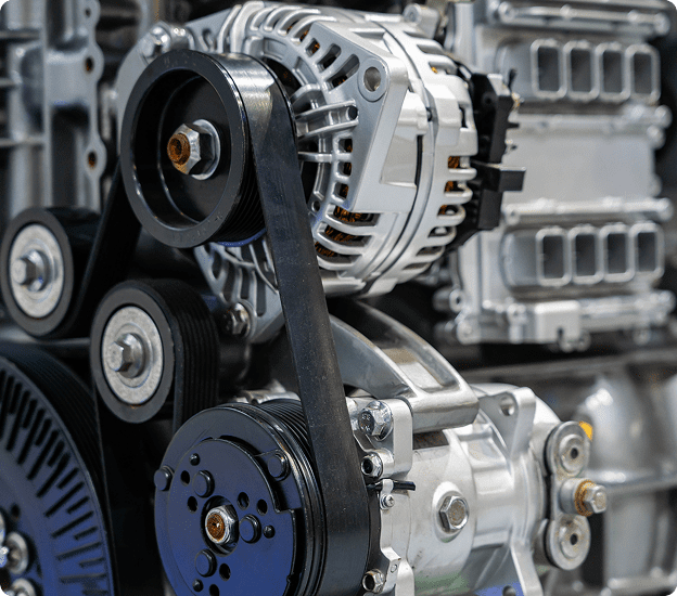 Engine machinery with belts and pulleys