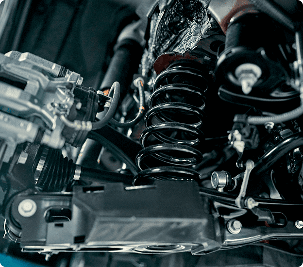 Car suspension system close-up