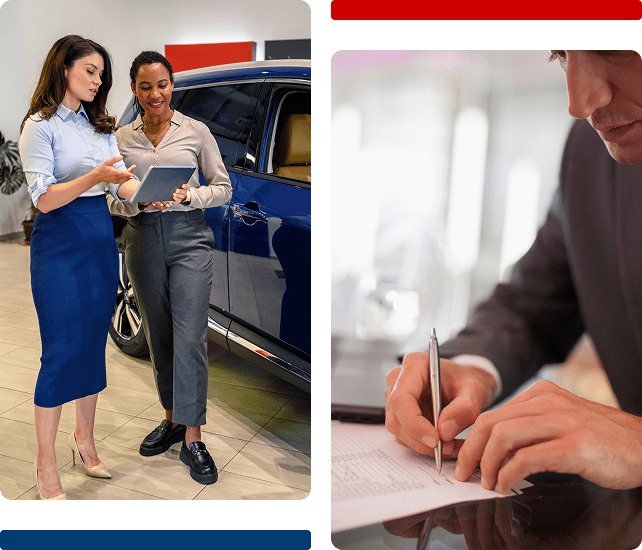 Car showroom consultation scene